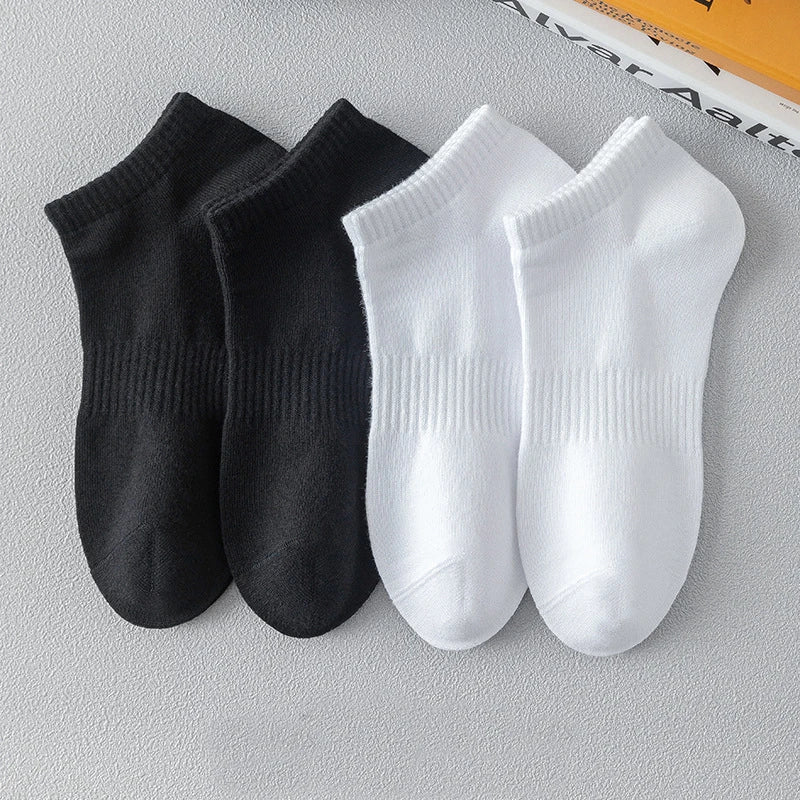 Chaussettes de sport 5 paires 100% coton été hommes femmes chaussettes noir blanc couleur unie Absorption Anti-odeur coupe basse respirante