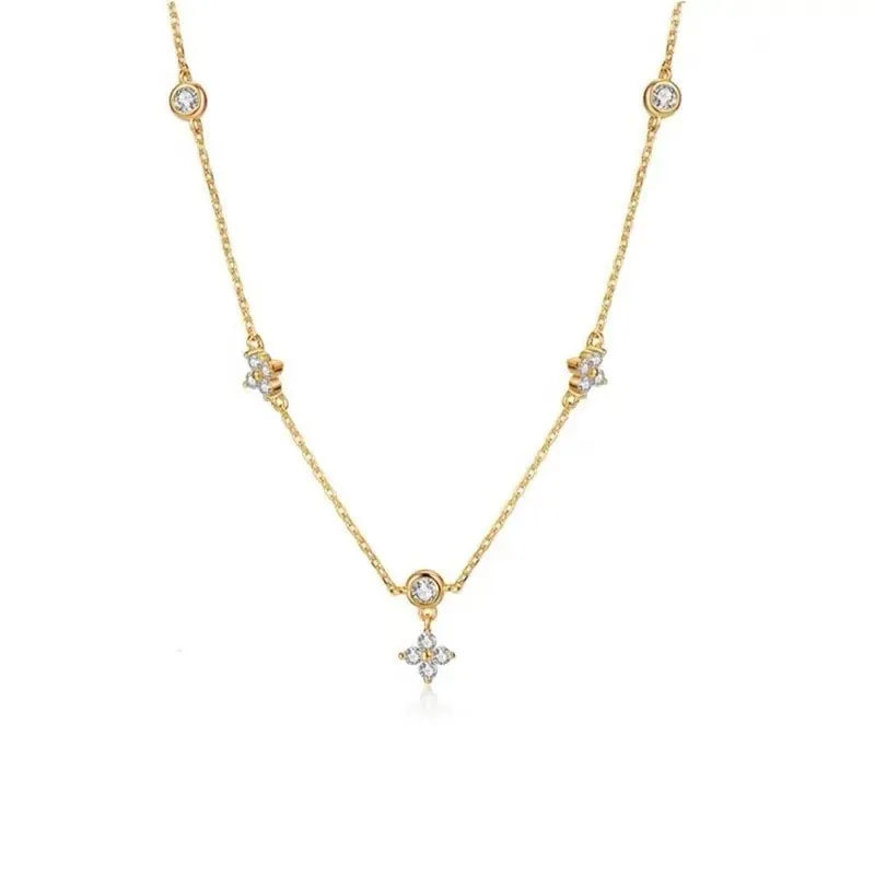 Collier chaîne à quatre feuilles en zircon incrusté pour femme ANENJERY, tendance accessoires ras du cou