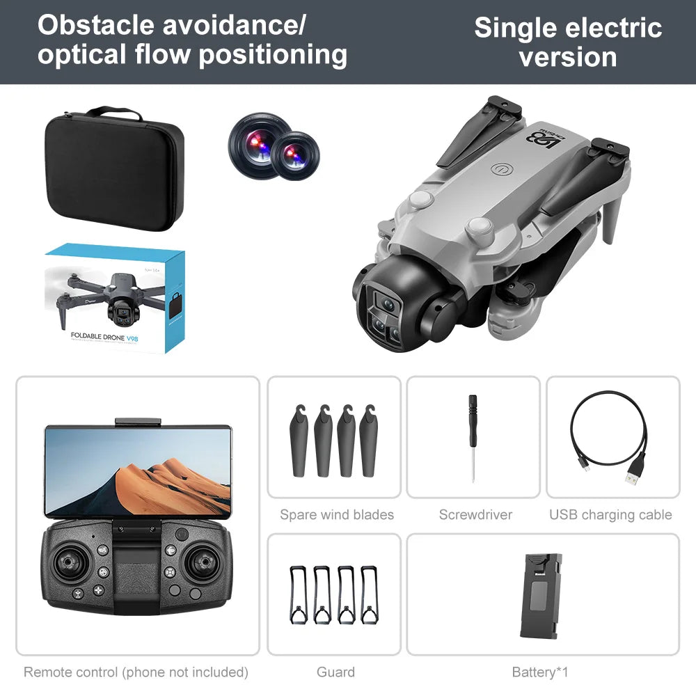 Drone V98 – Quadrirotor pliable WIFI FPV avec caméra 8K, vol stationnaire, jouet RC, cadeau pour enfant
