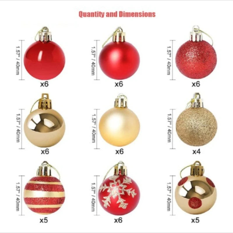 Boules de Noël rouges et dorées – Lot de 50 pièces, 4 cm, ornements peints pour sapin, décorations de fête et Nouvel An