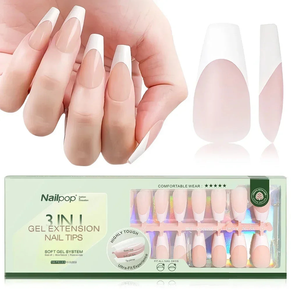 Extensions d’Ongles à Pointe Française Pré-Colorées - Nailpop 3 en 1 