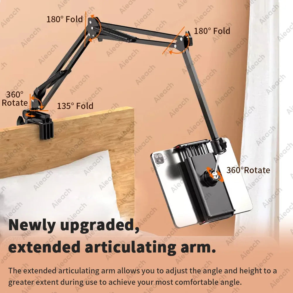 Support de tablette rotatif à 360 ° avec bras en métal de 90cm, pour iPad et téléphone de 4.7 à 12.9 pouces