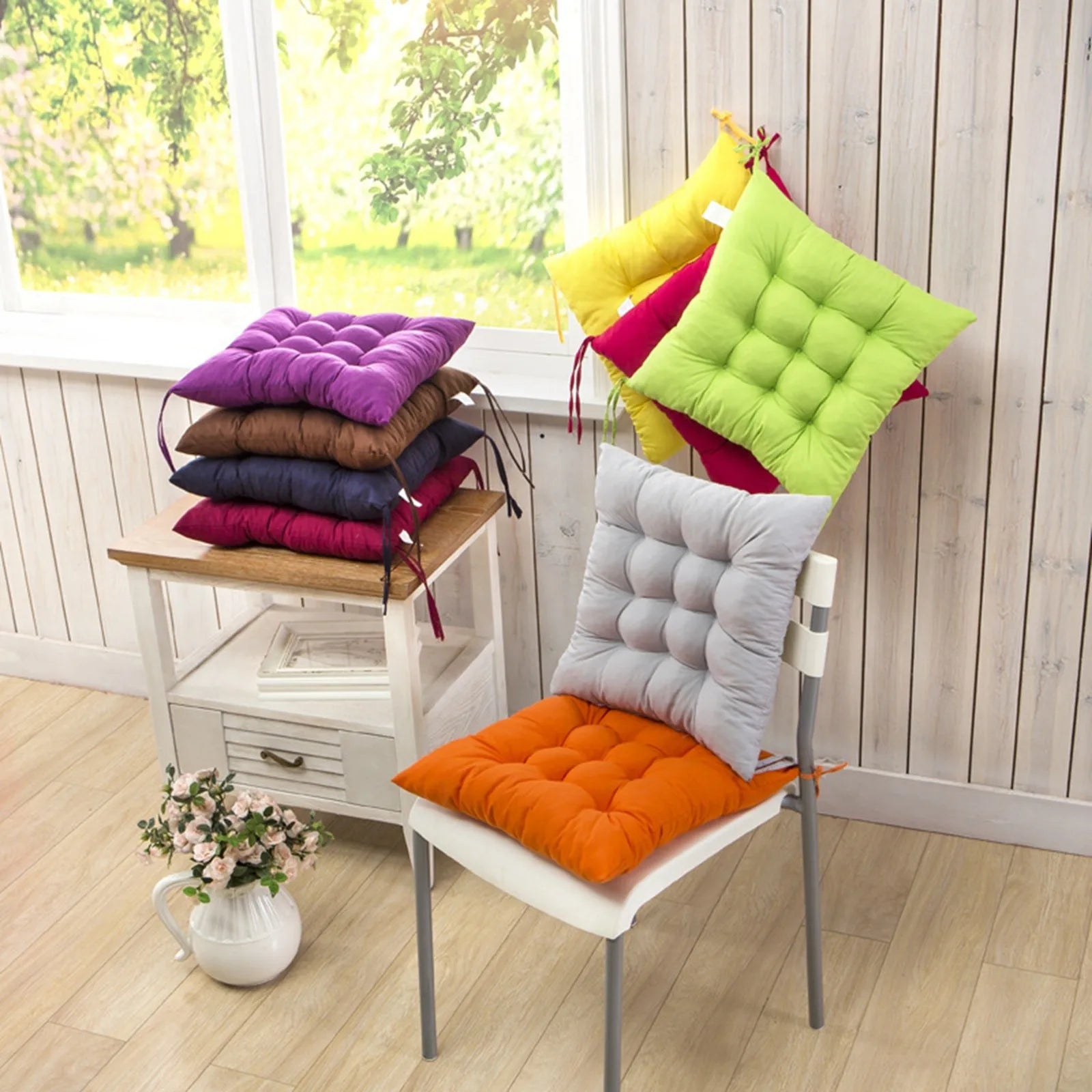 Coussin de siège de chaise carré avec sangle coordonnante, intérieur et extérieur, coussin de canapé, oreiller, maison et voiture