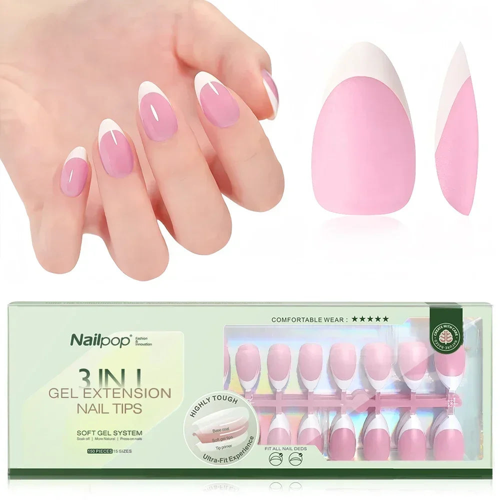 Extensions d’Ongles à Pointe Française Pré-Colorées - Nailpop 3 en 1 