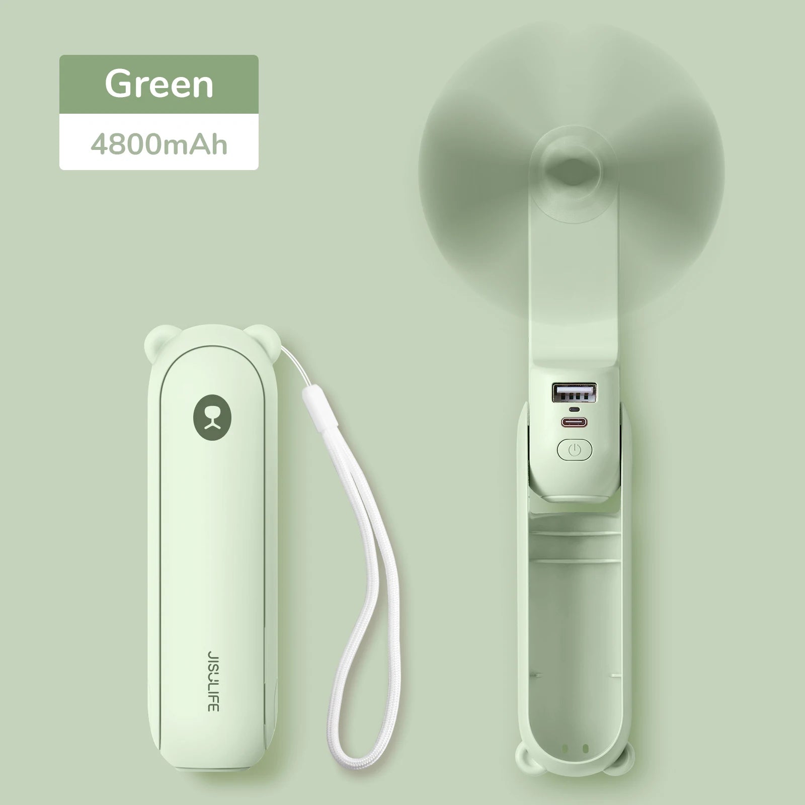 Mini ventilateur portable 3 en 1 JISULIFE rechargeable par USB 4 500 mAh avec batterie externe et lampe de poche