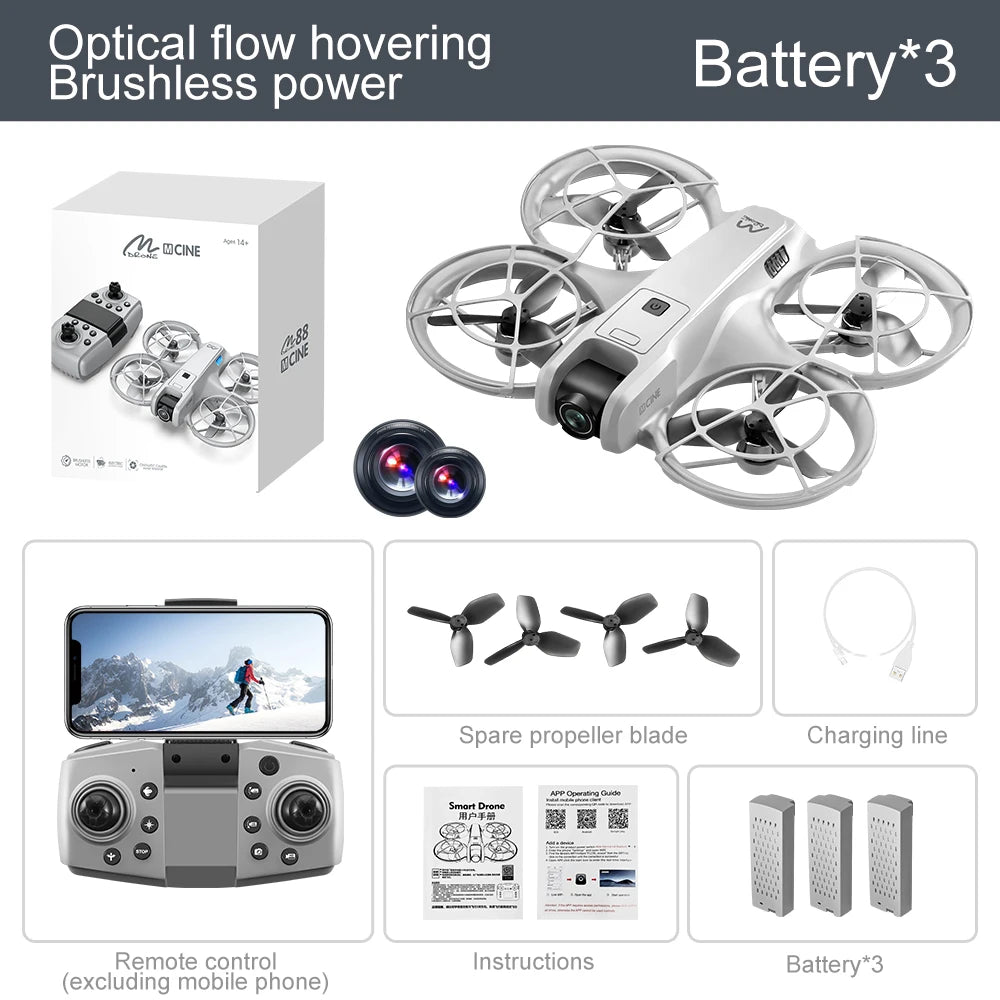 Drone M88 Mini Drone 6K HD – WIFI FPV, Vol Stationnaire, Moteur Sans Balais, Drone de Poche RC pour Enfants et Adultes