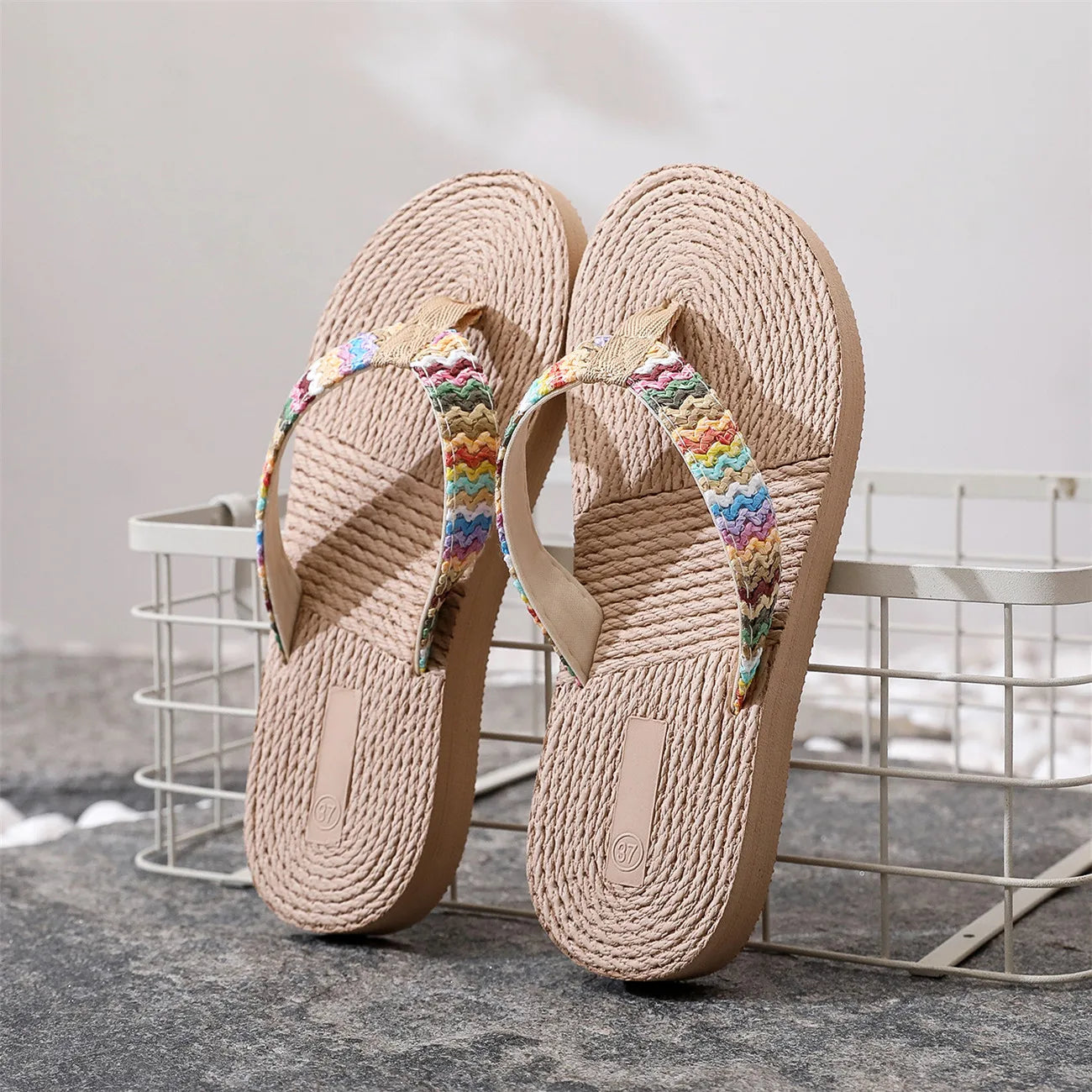 Tongs Imprimées Femme – Sandales Plates de Plage et Maison Été