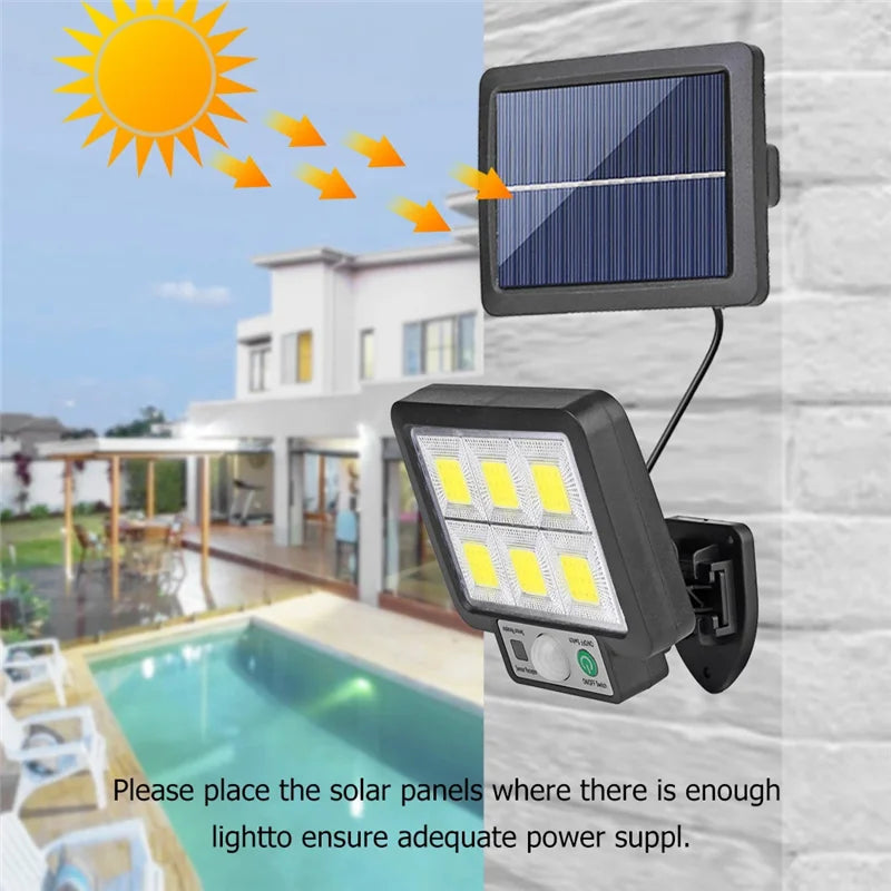 Applique murale fendue extérieure solaire à LED avec détecteur de mouvement, 3 modes, 62 projecteurs solaires, lampadaires pour jardin