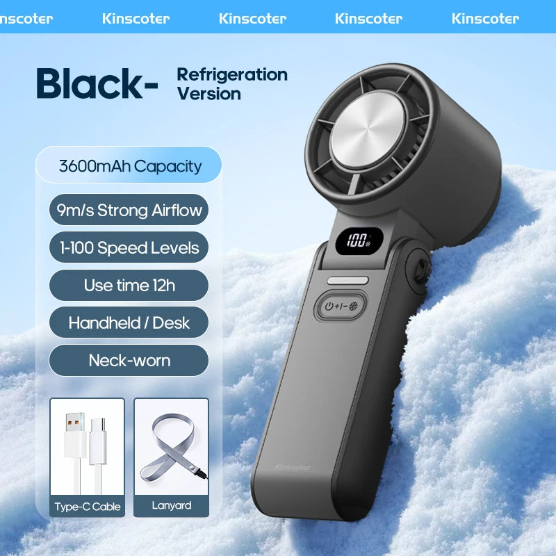 Mini ventilateur portable pliable d'extérieur KINSCOTER, rechargeable, 3600 mAh, contrôle libre sur 100 niveaux, turbo haute vitesse