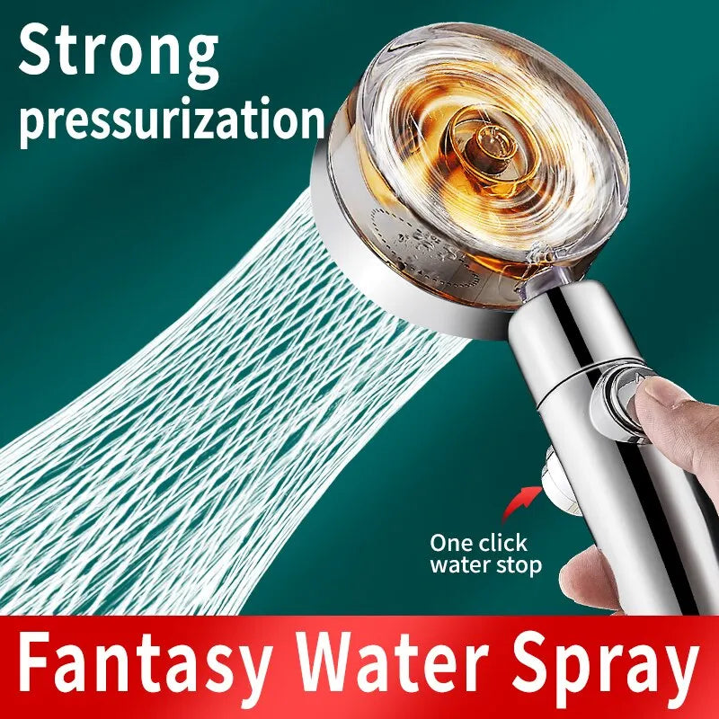 Propeller shower head, rain, high pressure, water saving, pressurized nozzle, universal fit