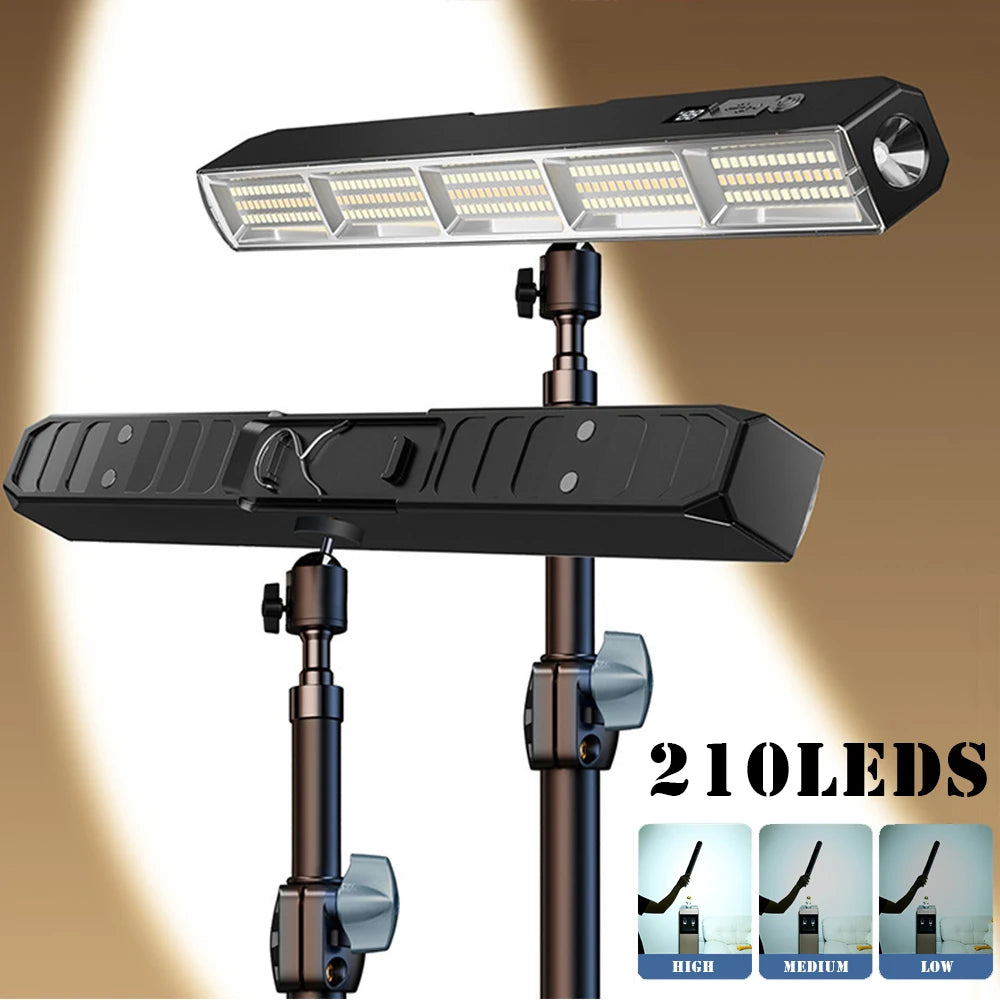 Wiederaufladbare Magnetische LED-Campinglampe – 210 LEDs, USB-C, 22 / 31 / 41 cm, Helle Außenbeleuchtung