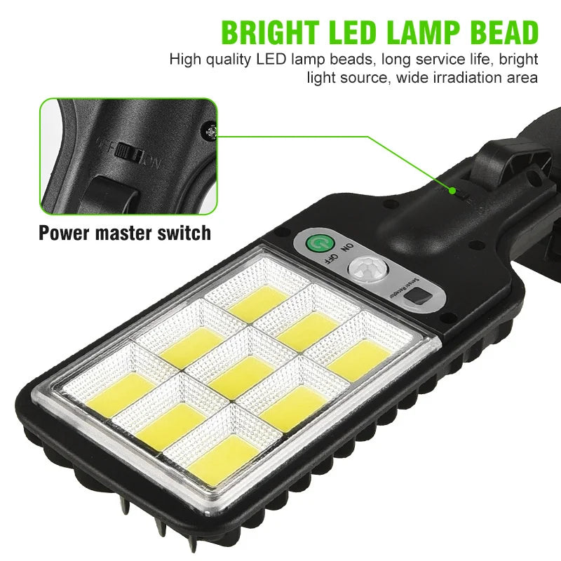 Lampadaire solaire extérieur 108COB LED avec 3 modes d'éclairage, détecteur de mouvement, sécurité pour jardin, chemin, cour, 1 à 8 paquets