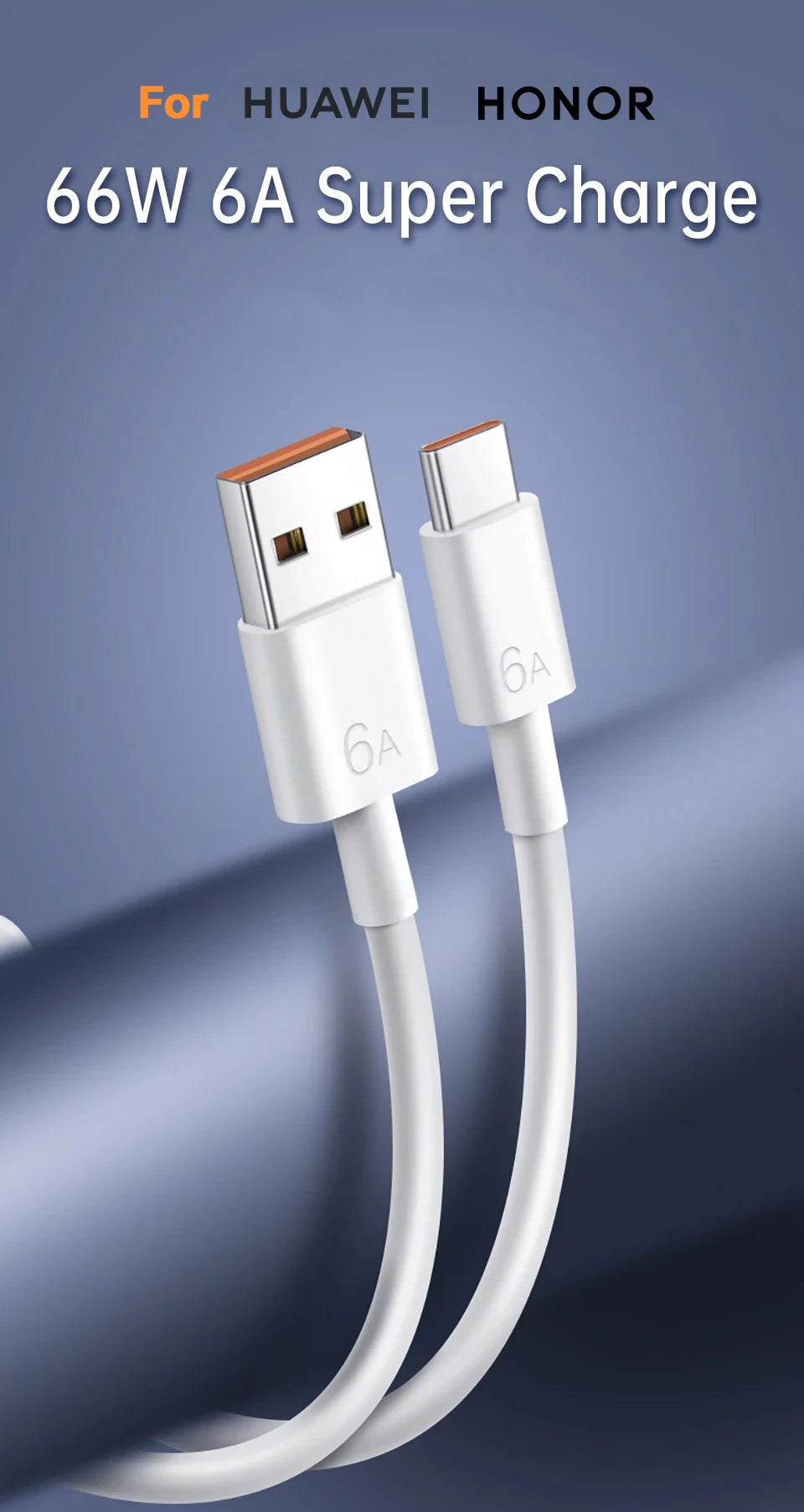 Câble de charge USB-C vers USB-C 6A 66W – super rapide – Huawei Mate 50, Xiaomi 14, OnePlus, Realme