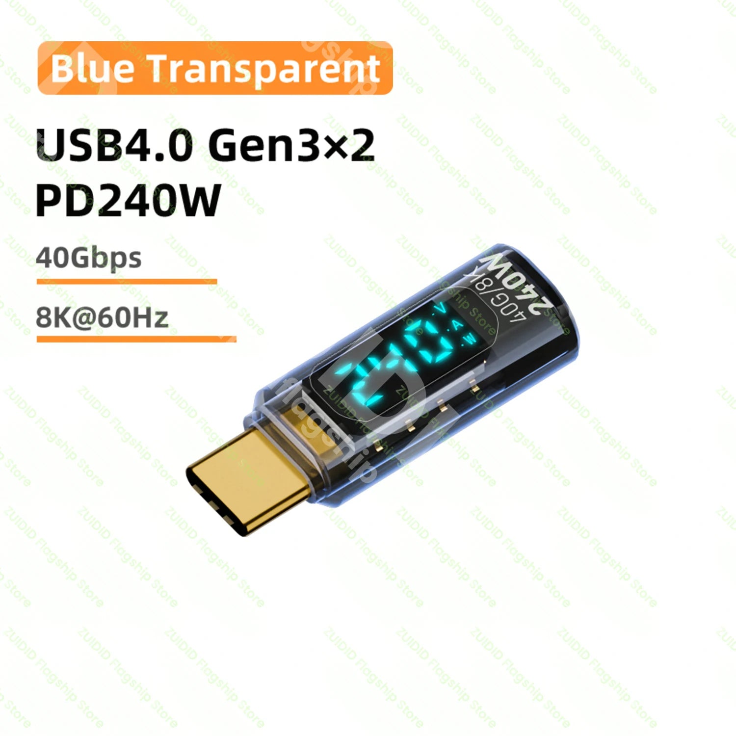 Adaptateur OTG Écran LED Transparent PD240W USB4.0 40Gbps Type C à C adaptateur OTG 8K @ 60Hz 5A câble de charge rapide pour iPhone 15 14 MacBook Pro
