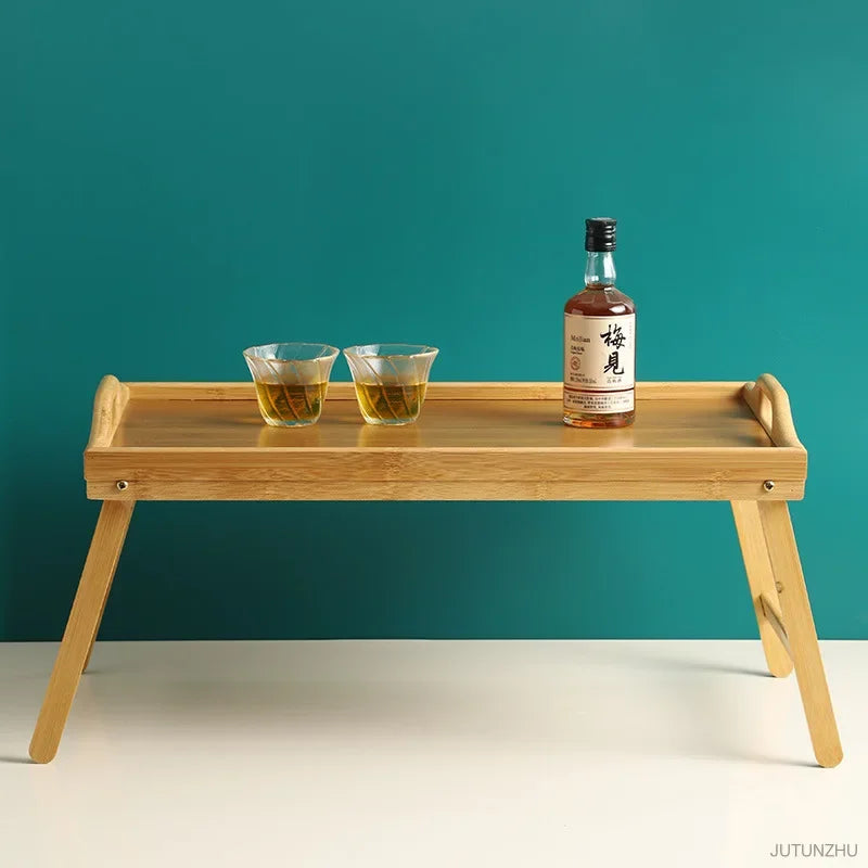 Plateau avec pied portable en bambou naturel, 50x30x25cm, pour le petit déjeuner, bureau pour ordinateur portable, pour la lecture et les jeux, outil de cuisine simple et utile