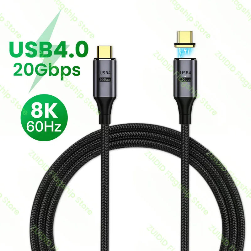 Câble magnétique USB 4.0 20Gbps PD 100W 5A, charge rapide USB Type C vers Type C 8K @ 60Hz, câble de données Thunderbolt 3 pour Macbook Pro 2m