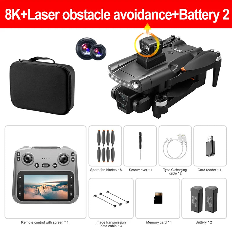 Drone GPS V198MAX 5G 8K – Double caméra, écran intégré, évitement d’obstacles laser