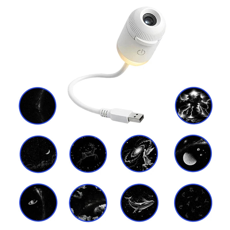 Mini Projecteur d’Étoiles USB 2 en 1 – 12 Films Ciel Étoilé pour Maison & Voiture