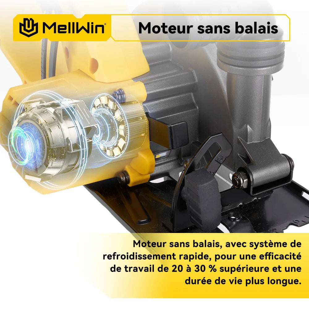 Scie circulaire électrique sans balais MELLWIN 150 mm – Outil multifonction portable pour bois, PVC, MDF et plus, compatible Makita 18 V