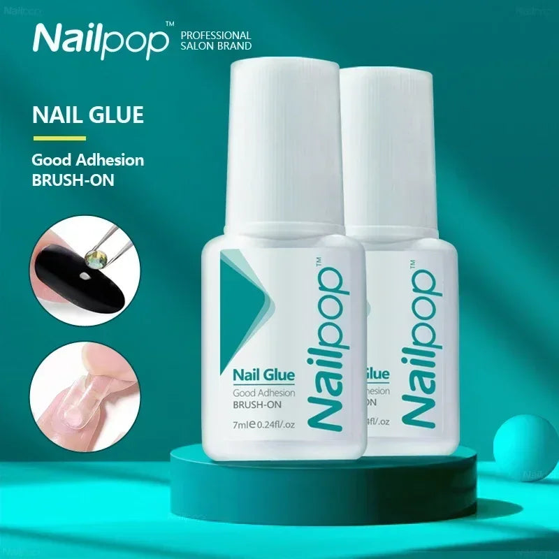 Colle à ongles avec pinceau, 2 pièces, transparent, pour faux ongles, strass et Nail Art