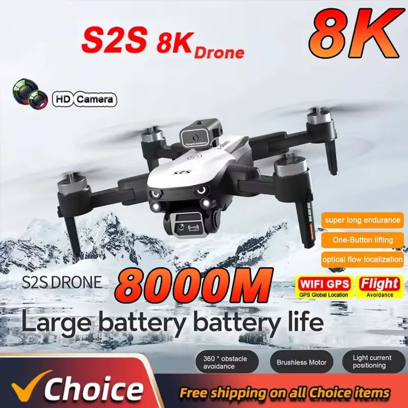 Drone S2S 2026 5G – HD 8K, double caméra, photographie aérienne, évitement d’obstacles, moteur sans balais, quadrirotor pour adultes et enfants