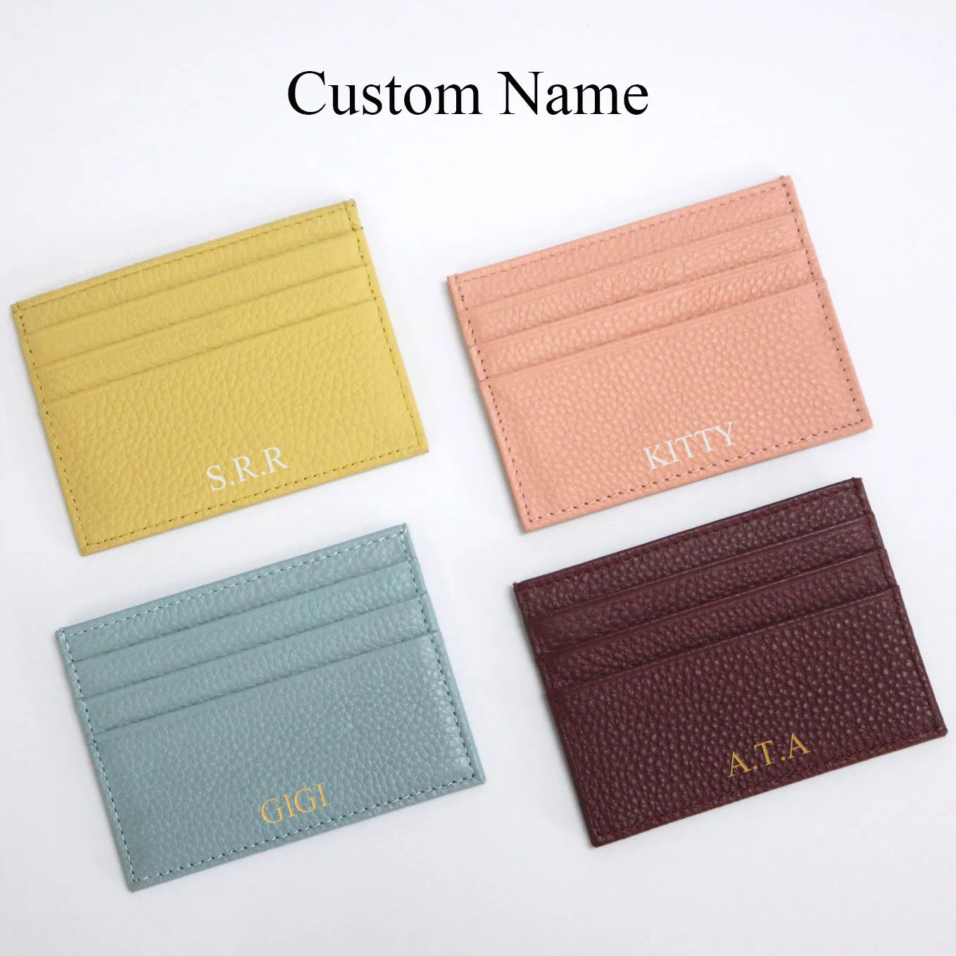 Porte-cartes de crédit en cuir avec initiales personnalisées, portefeuille mince, monogramme