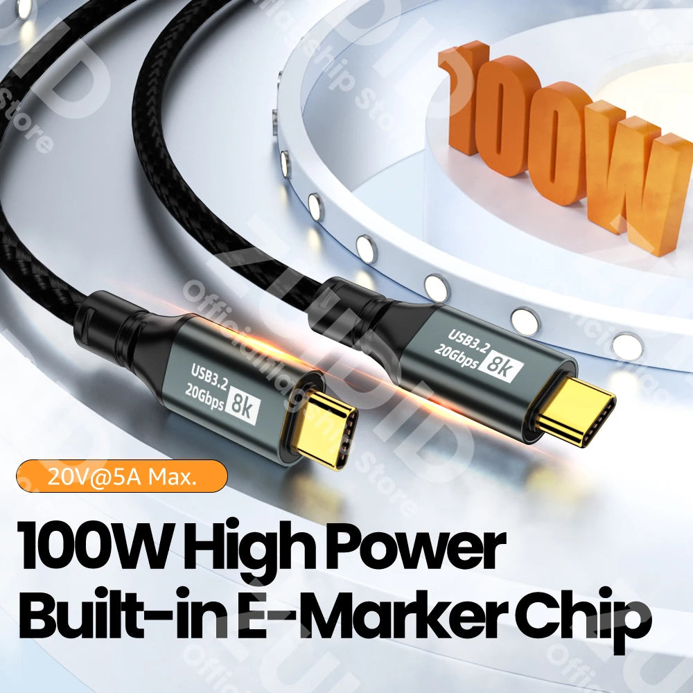 Cable de charge PD100W USB 3.2 20Gbps ThunderBolt 3 câble de Type C à Type C 8K @ 60Hz câble USB-C pour iPhone 15 Pro Max MacBook Samsung 2/3m