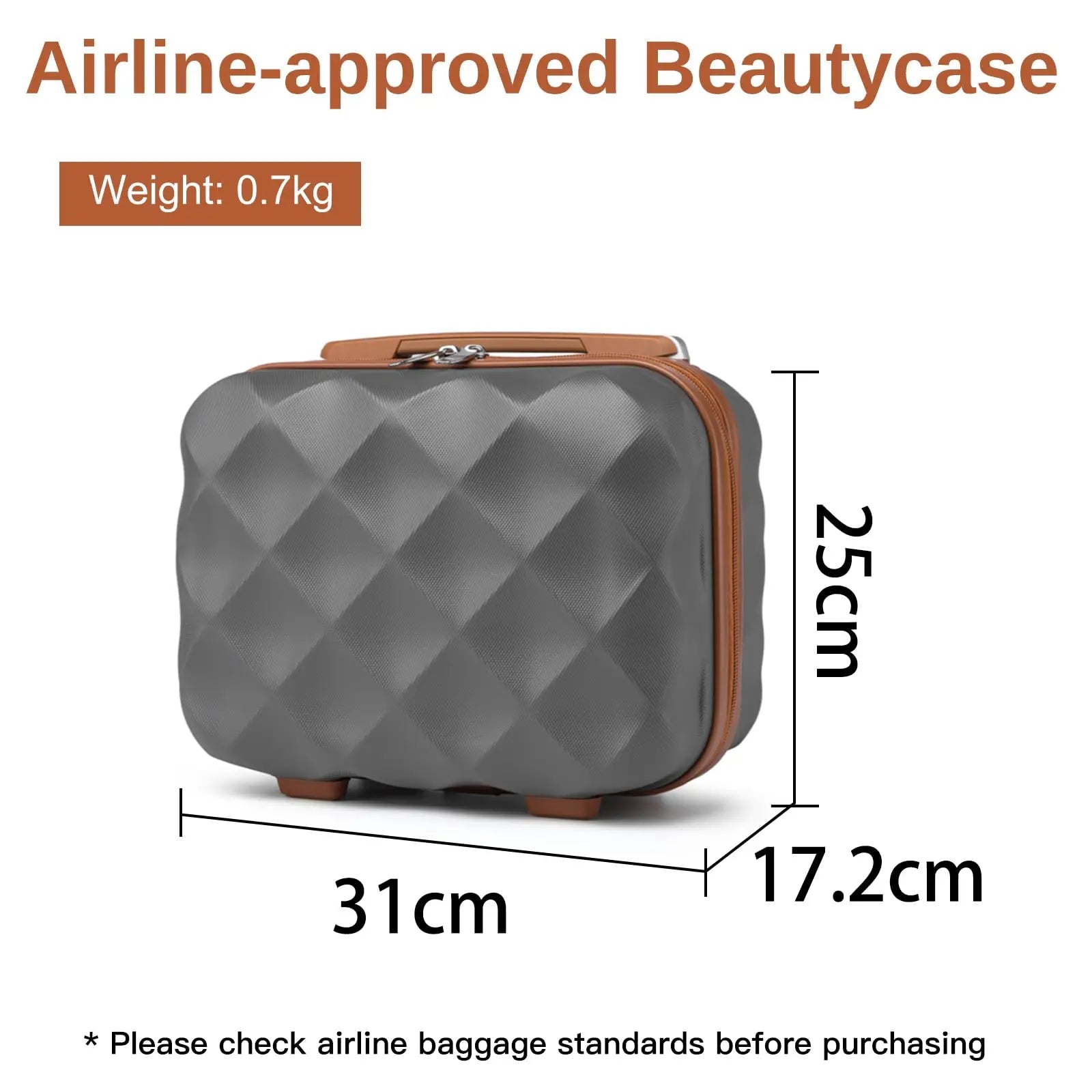 Étui de beauté pour voyageur britannique, mallette de maquillage rigide, bagage à main portable, poignée portée, ceinture grise 31x25x17.2cm