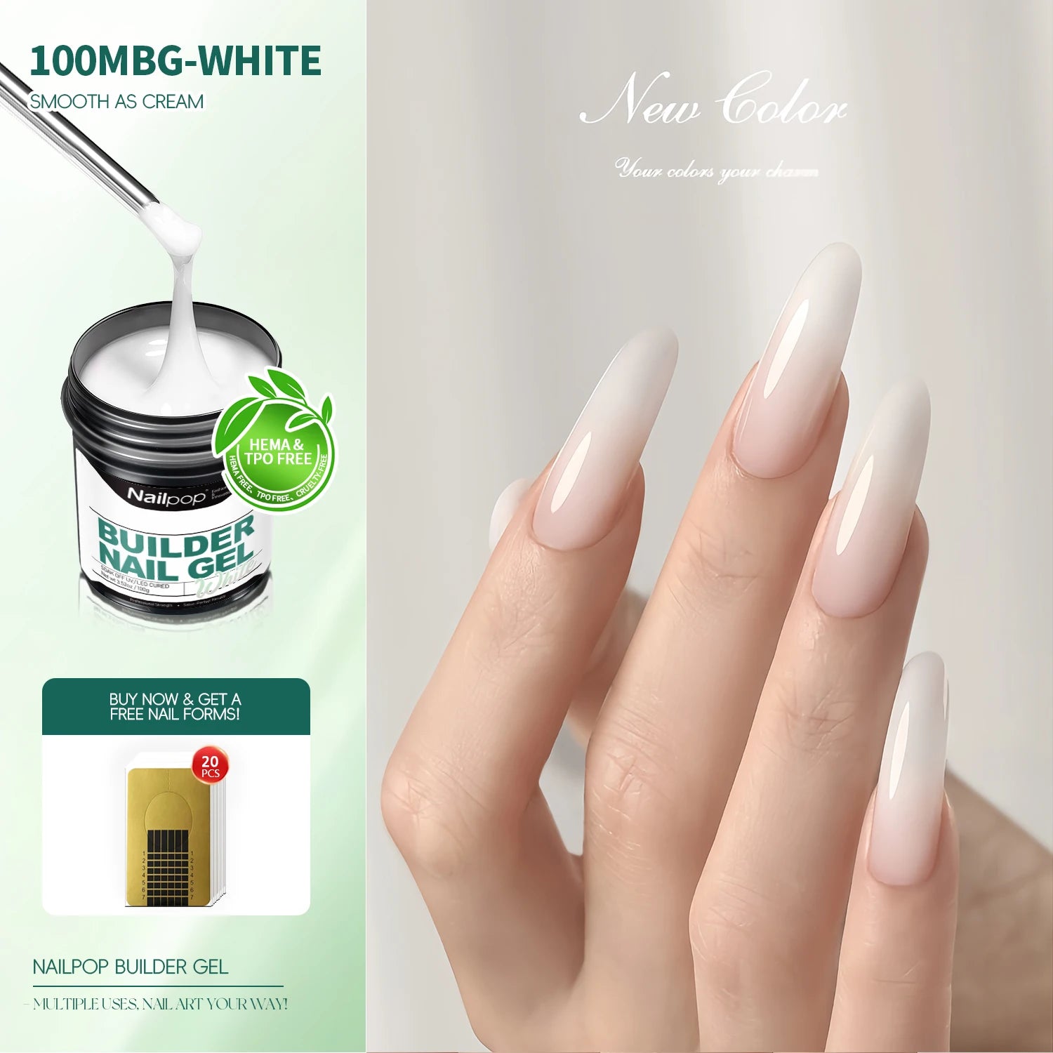 Gel de Construction UV/LED - Builder Gel Nailpop Milky Smooth 30 g ou 100 g