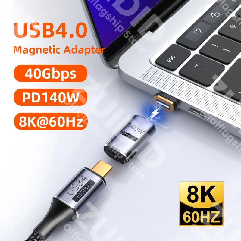 Adaptateur magnétique Thunderbolt3, PDagglomW, USB 4.0, 40Gbps, câble de conversion magnétique à charge rapide de type C, 8K à 60Hz