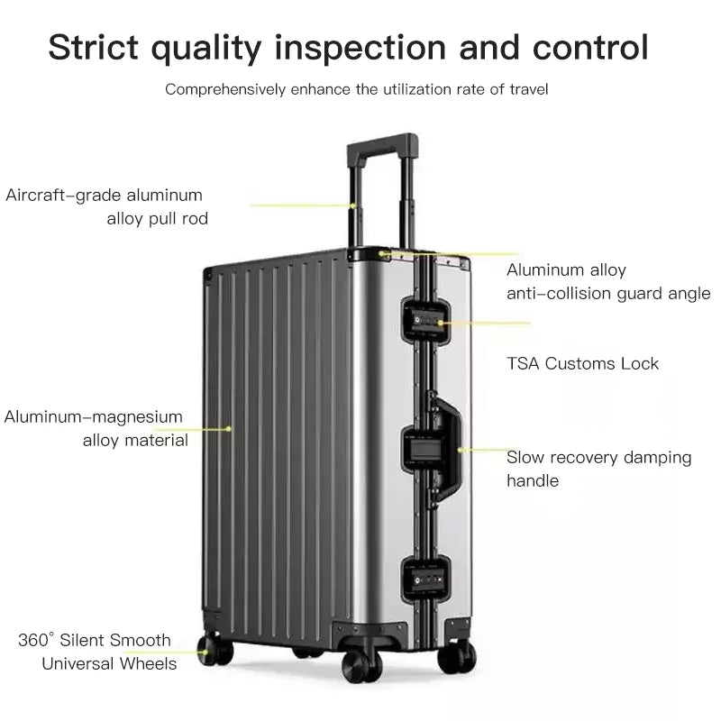 Valise tout en alliage d’aluminium et de magnésium – nouveau modèle 2025, bagage à main pour hommes et femmes, 20 et 24 pouces