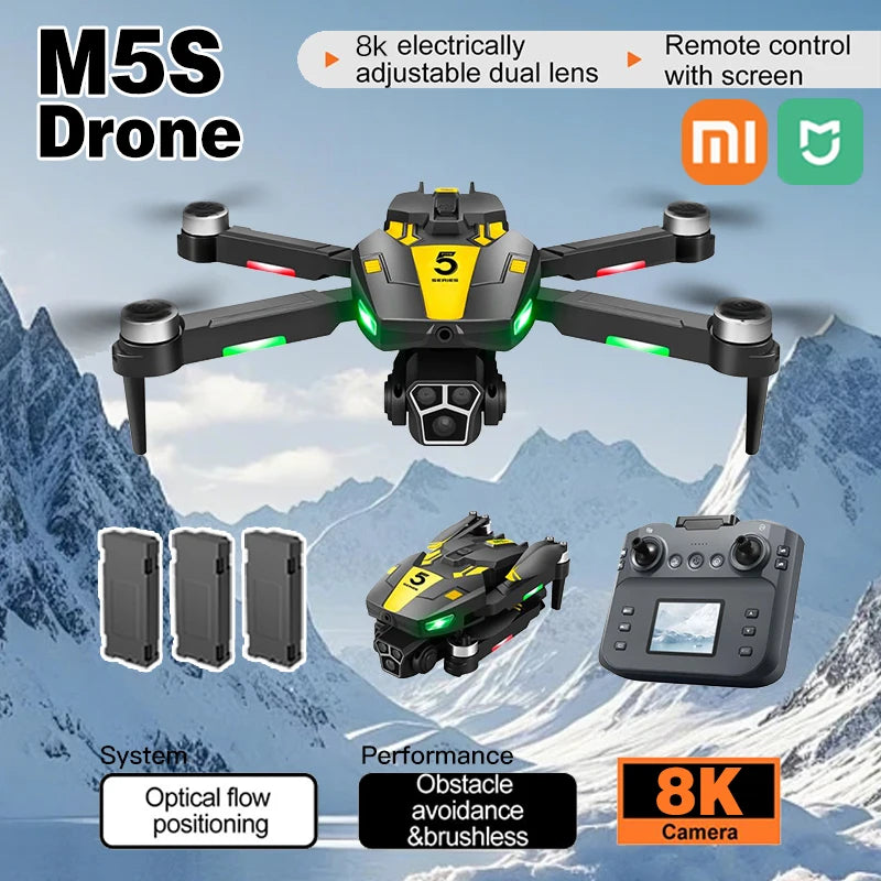Drone FPV 8K Professionnel Xiaomi Mijia M5s, Caméra Haute Définition, Moteur Brushless (Sans Balais), Télécommande avec Écran, Vol Longue Durée, Pliable, RC