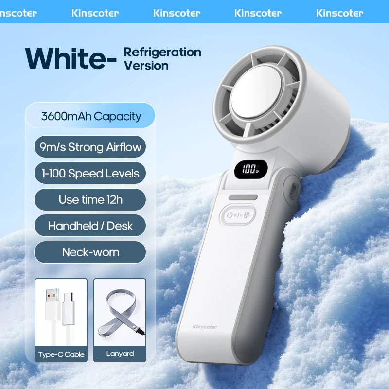 Mini ventilateur portable pliable d'extérieur KINSCOTER, rechargeable, 3600 mAh, contrôle libre sur 100 niveaux, turbo haute vitesse