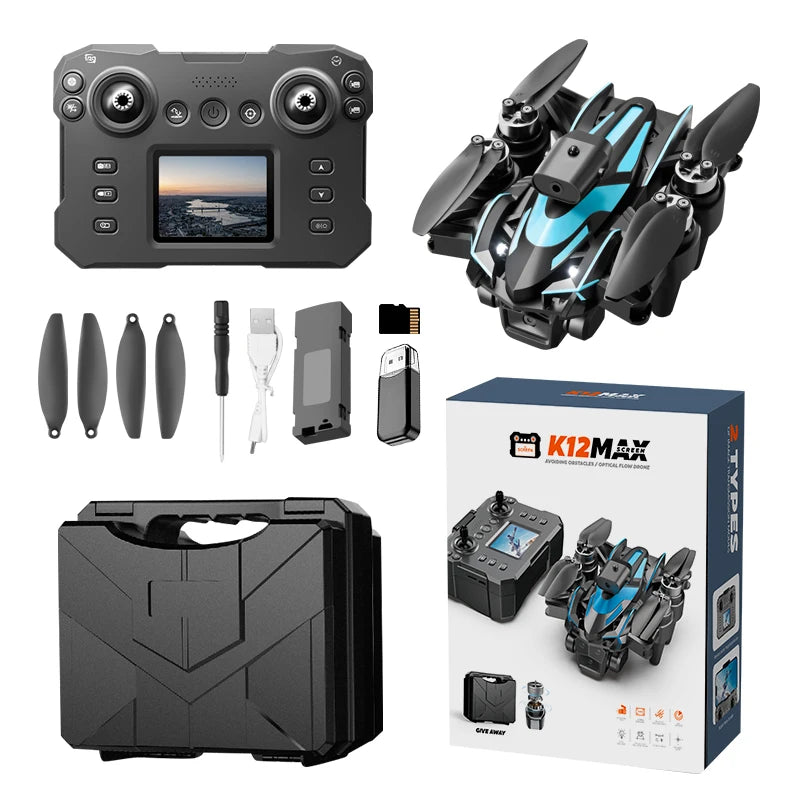 Drone à moteur sans balais K12 Max – Écran version solitaire, caméra HD 4K, évitement d'obstacles, quadrirotor pliable, jouet RC