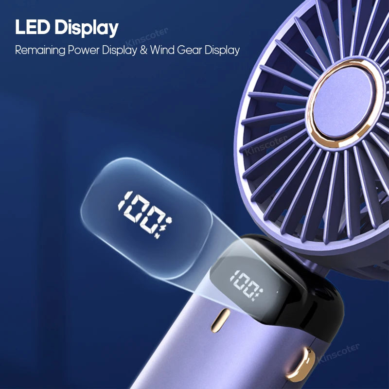 Ventilateur portable pliable Kinscoter USB 800 mAh avec affichage LED – Mini ventilateur rechargeable pour la maison et l’extérieur