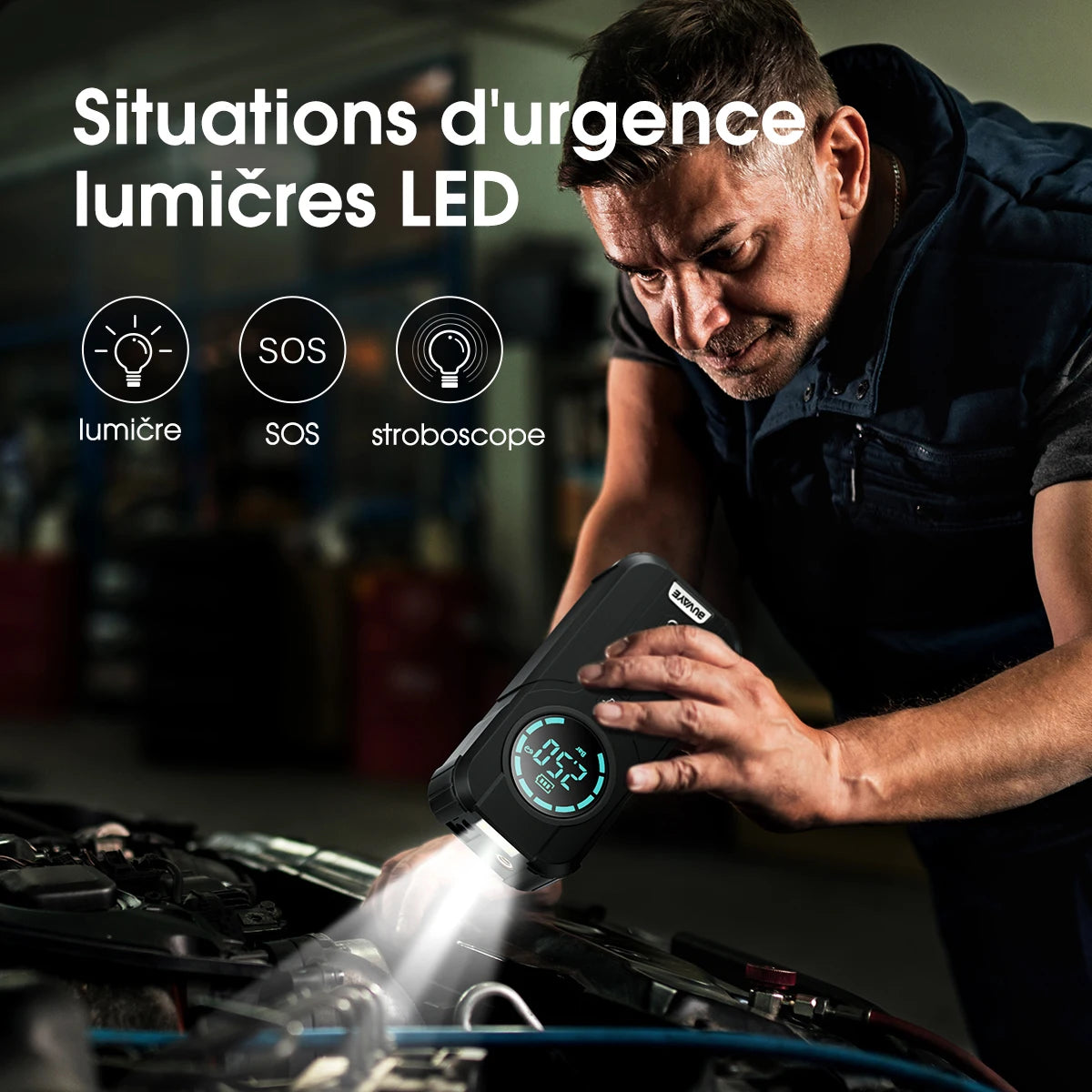Démarreur de voiture, pompe à Air, lumière LED, compresseur d'air Portable, gonfleur de pneus multifonction, démarreur de batterie Portable automatique avec sac EVA (Ethylene Vinyl Acetate