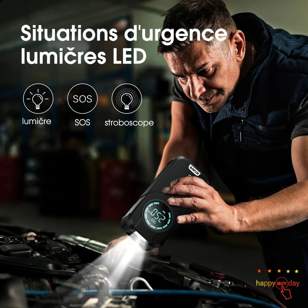 Booster multifonction 3-en-1 — Démarreur de batterie 2000A + Gonfleur de pneus + Lampe LED d'urgence