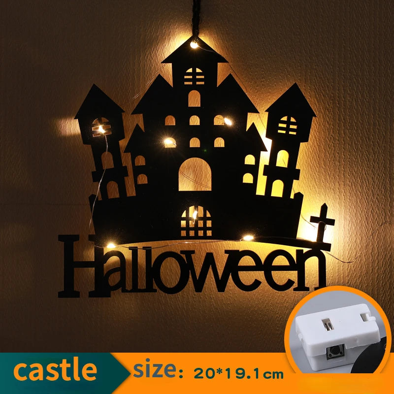 Décoration Intérieure et Extérieure - Château Halloween LED – Sorcière, Fantôme, Toile d’Araignée