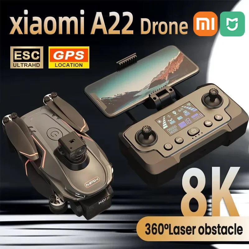Drone Xiaomi Mijia A22 Pro 8K HD avec caméra, sans balais, Drone RC 5G WiFi FPV 360°, drone jouet avec évitement d'obstacles au laser