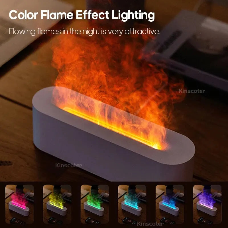 RGB Flame Effect Aroma Diffuser, USB Humidifier, Desktop Simulation Light, Aromatherapy for Bedroom, 7 Colors