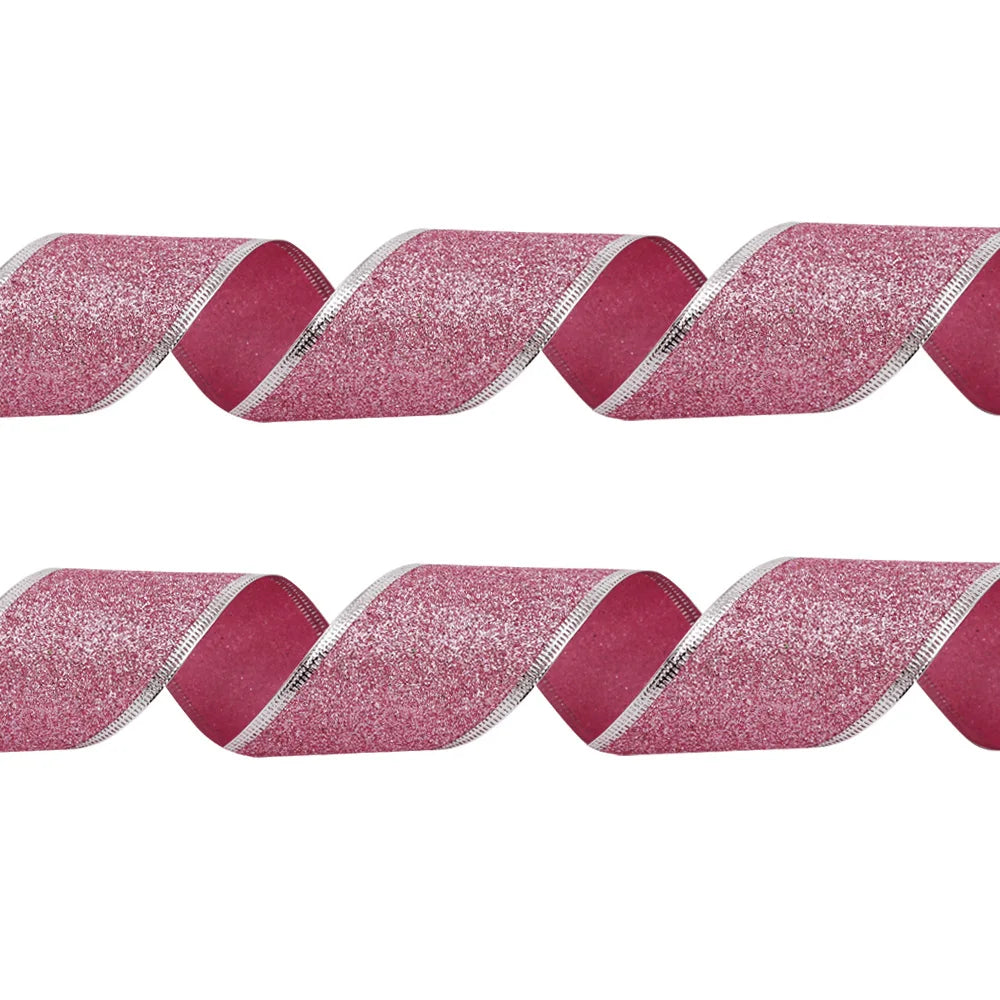 Rubans décoratifs à paillettes de 200cm x 6.3cm, rouge, argent, or, avec fil de fer, pour décoration de noël, nœuds artisanaux