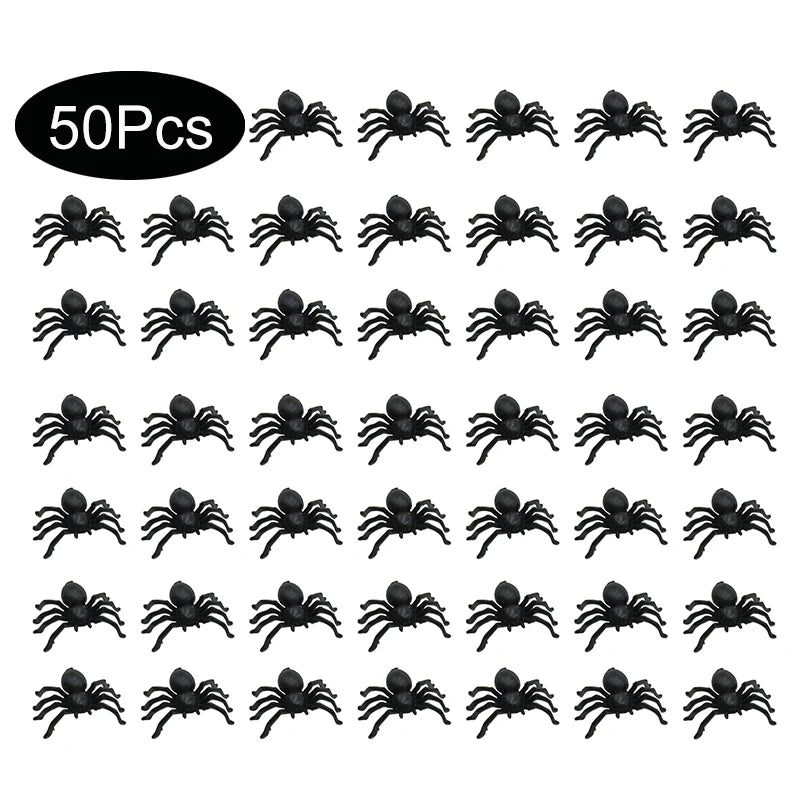 Petites Araignées Noires en Plastique – Décoration Halloween, Maison Hantée – Lot de 50 Pièces