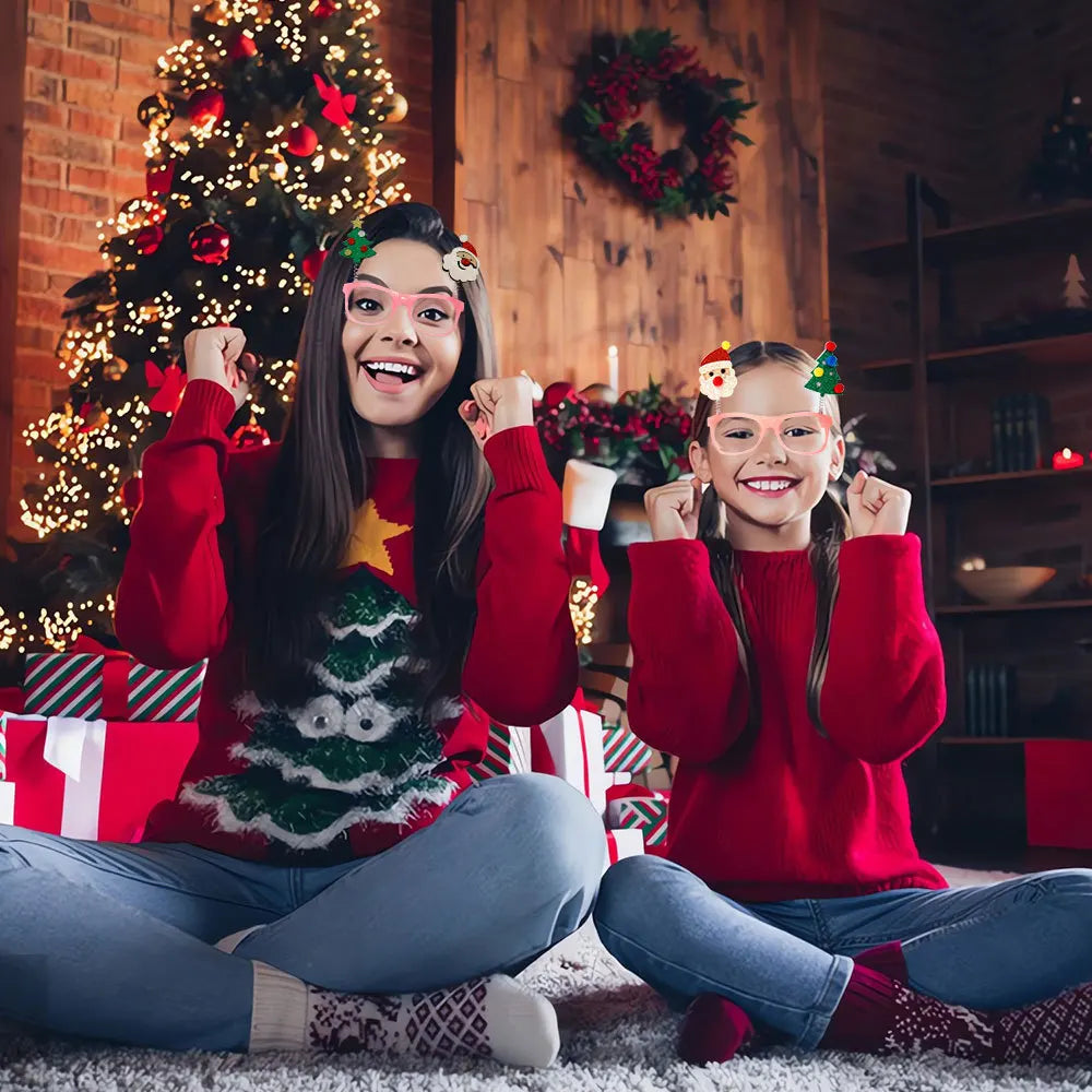 Lunettes de Noël, père Noël et bonhomme de neige, décoration de fête, cadres de lunettes à lumière froide