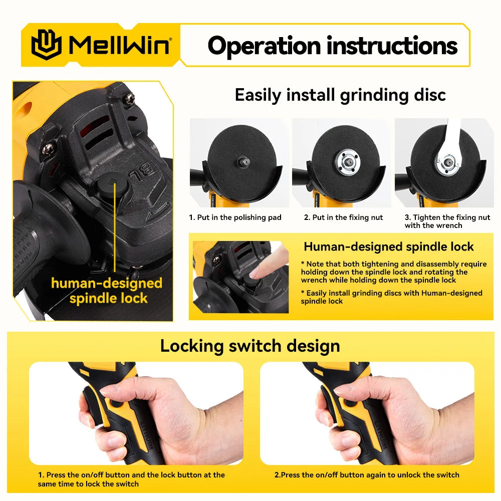 MELLWIN M14 125MM meuleuse d'angle électrique sans brosse polissage sans fil outil électrique pour le travail du bois pour Makita 18V batterie broche