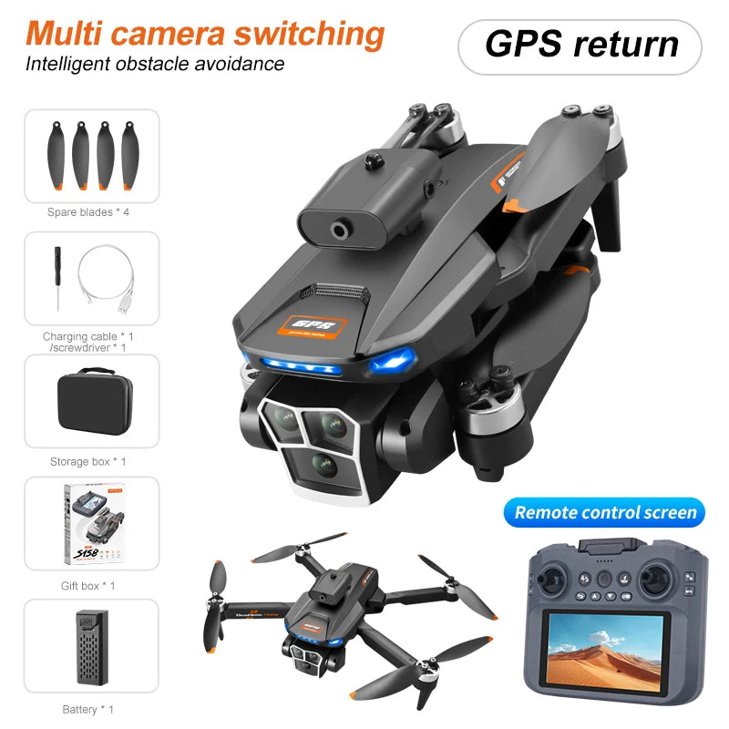 Drone GPS S158 2025 avec écran pliable et caméra HD 8K