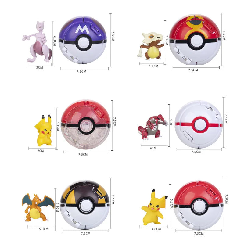 Pokémon Pokeball Anime Action Figure, Pikachu, SLaura, Pocket Monster Variant, Elf Ball Model Toys, Kids Gift