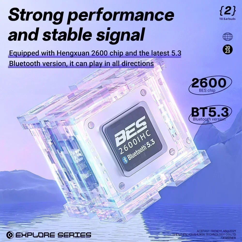 Écouteurs sans fil T8 TWS, Bluetooth 5.3, réduction du bruit, écouteurs, basse, contrôle tactile