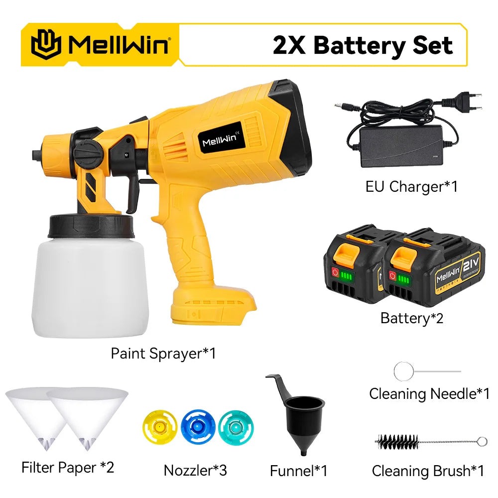 MELLWIN 1000ML pistolet de pulvérisation électrique Portable sans fil pulvérisateur de peinture HVLP meubles de voiture pulvérisateur domestique pour Makita 18VBattery broche