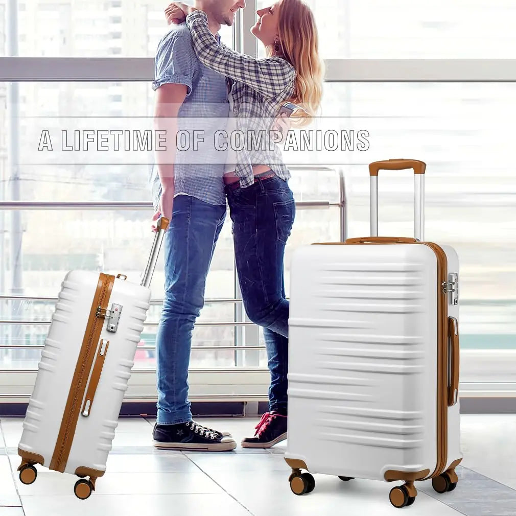 British Traveller – Valise rigide ABS & PC au design élégant – Chariot robuste blanc, nouvelle collection