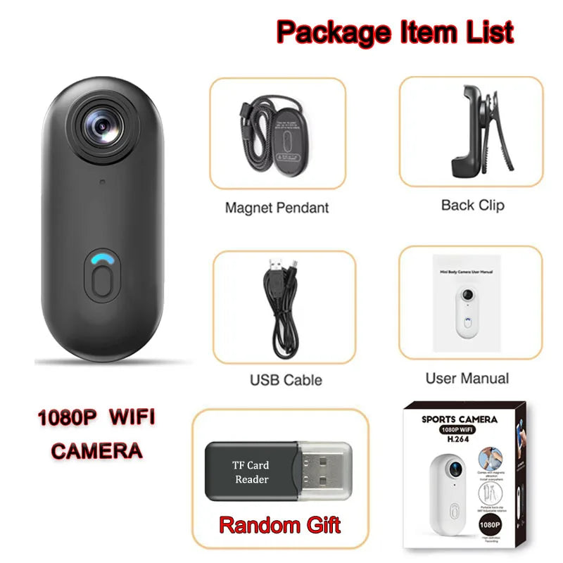 Mini Caméra 4K JETO – Vlogging Body Camera WiFi Mini Enregistreur d’Action Sport Voyage